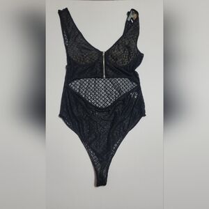 Charlotte Russe Black Zipper Cut Out Mesh Bodysuit Large